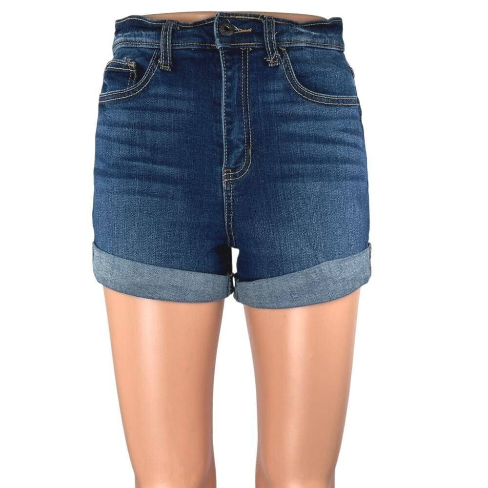 Sneak Peek Women's Blue Dark Wash High Waisted Cuffed Denim Jean Shorts Size S